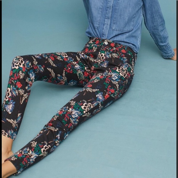 Floral skinny ankle pants/jeans, stretchy material - Picture 4 of 11